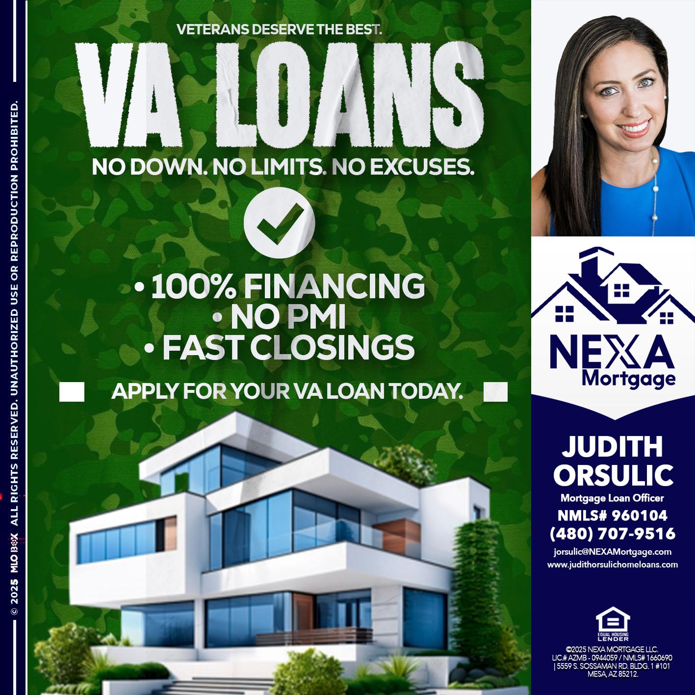 VA LOANS - Judith Orsulic -Mortgage Loan Officer