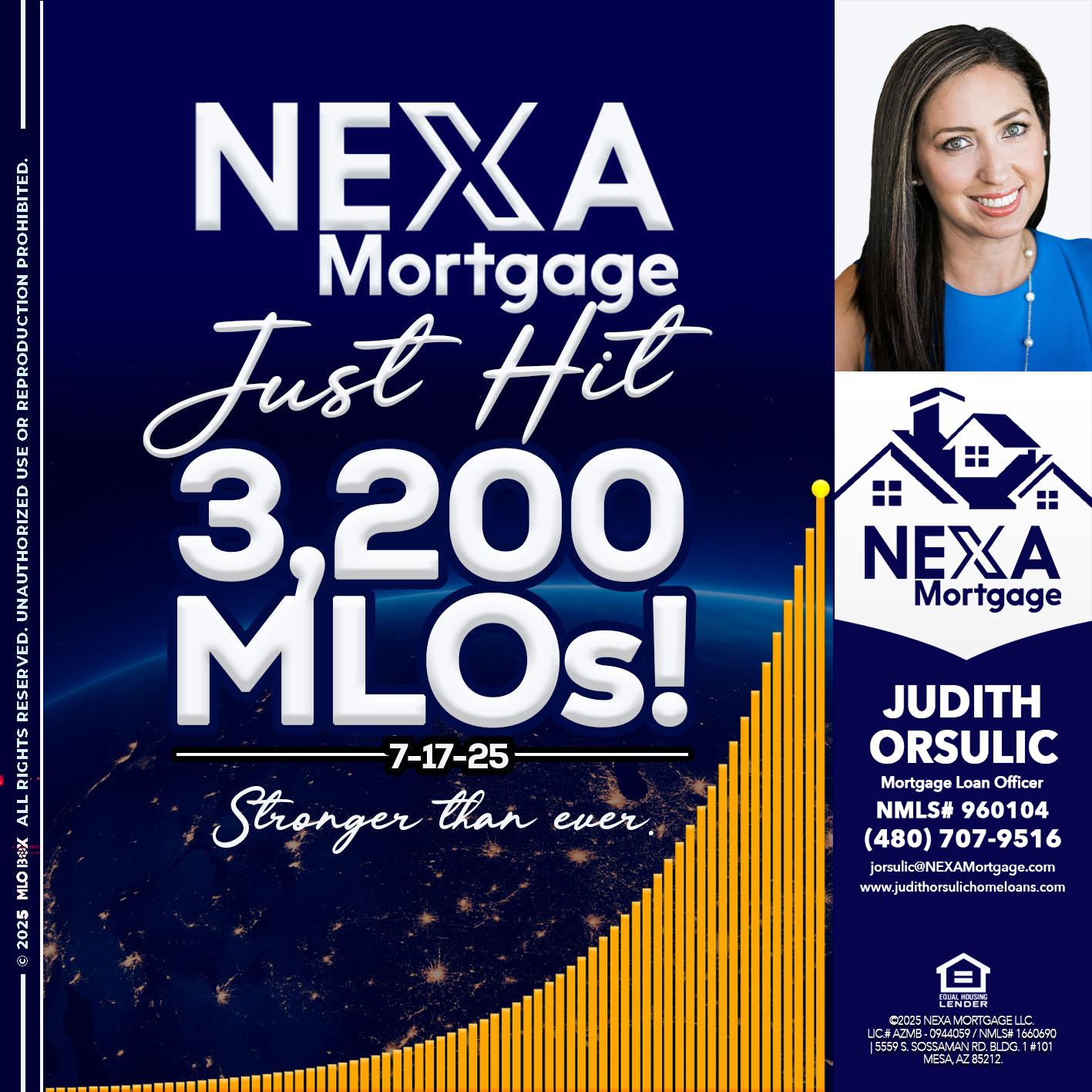 JUST HIT 3,200 MLOs - Judith Orsulic -Mortgage Loan Officer