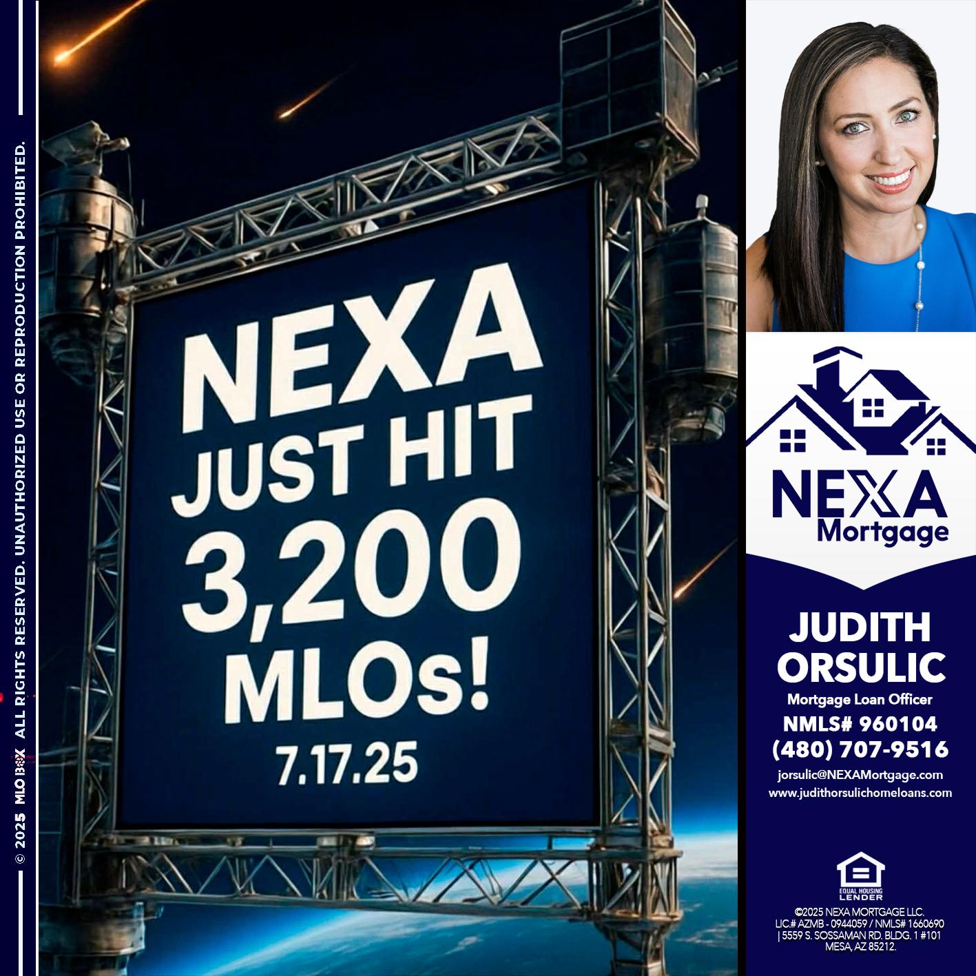 NEXA JUST HIT 3,200 - Judith Orsulic -Mortgage Loan Officer