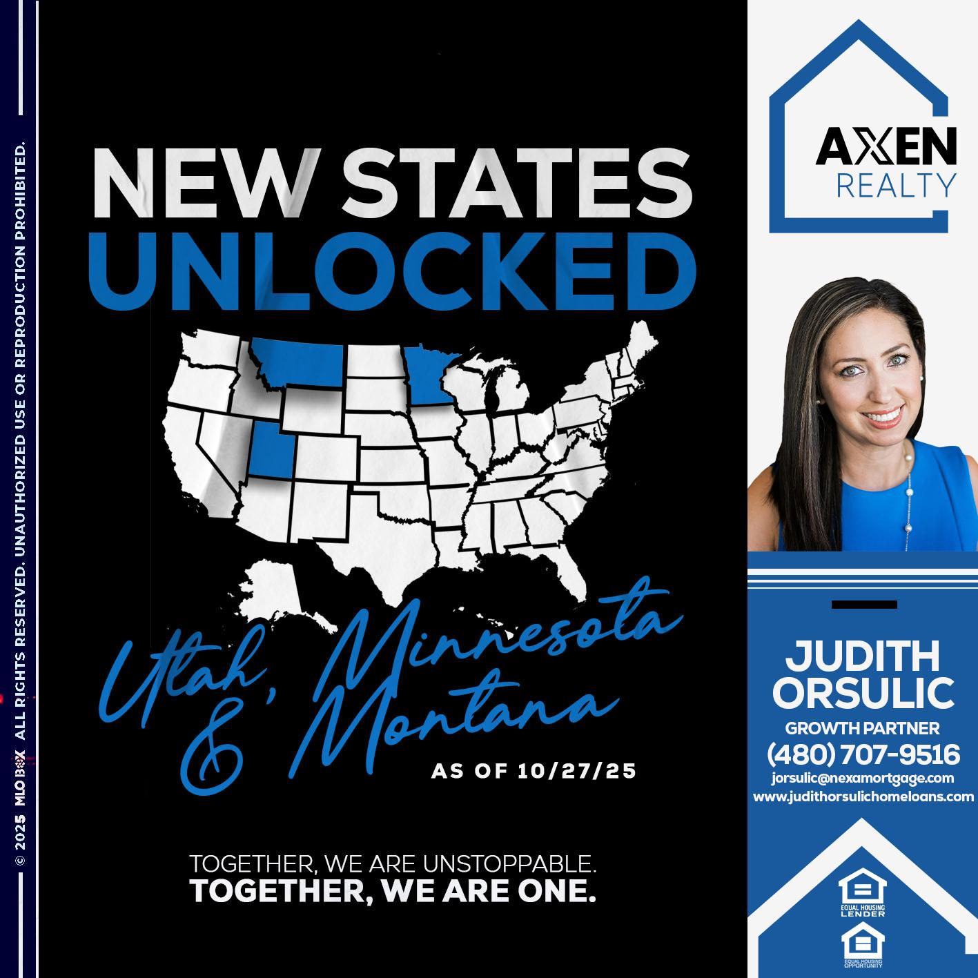 new states unlocked - Judith Orsulic -Mortgage Loan Officer