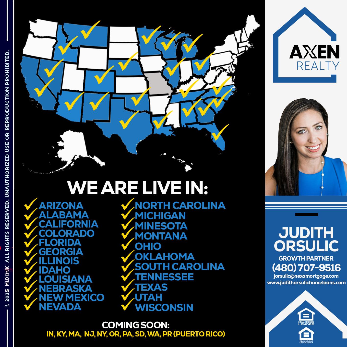 new states unlocked - Judith Orsulic -Mortgage Loan Officer
