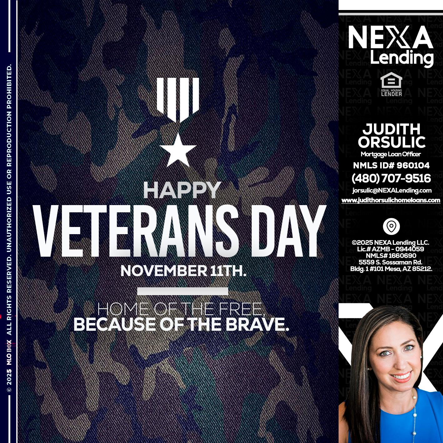 VETERANS DAY - Judith Orsulic -Mortgage Loan Officer
