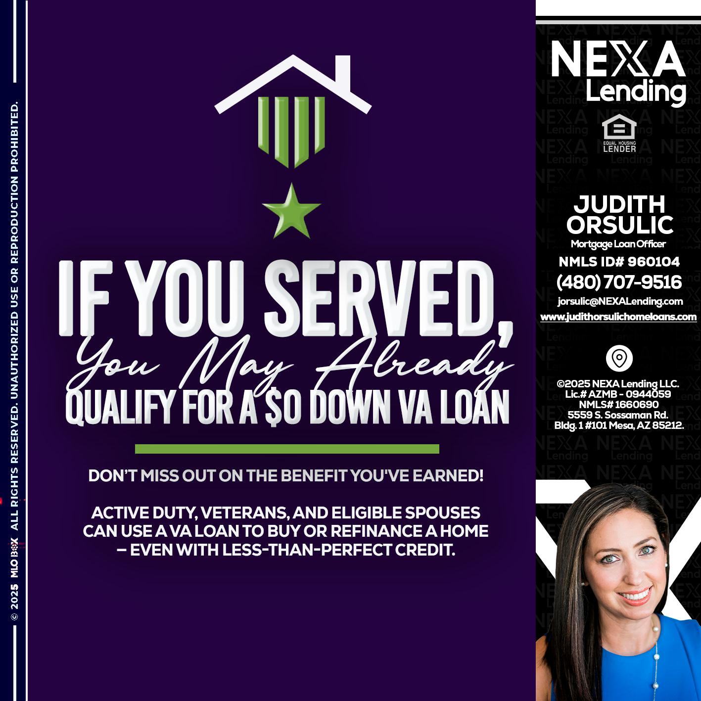 IF YOU SERVED - Judith Orsulic -Mortgage Loan Officer