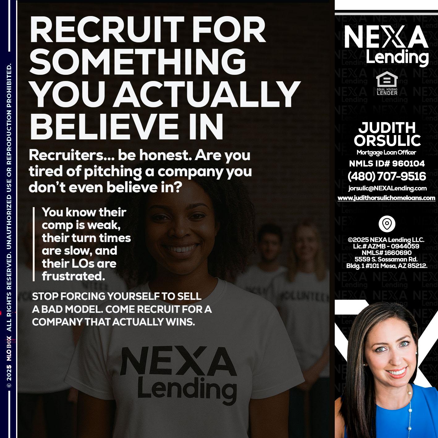 RECRUITING - Judith Orsulic -Mortgage Loan Officer
