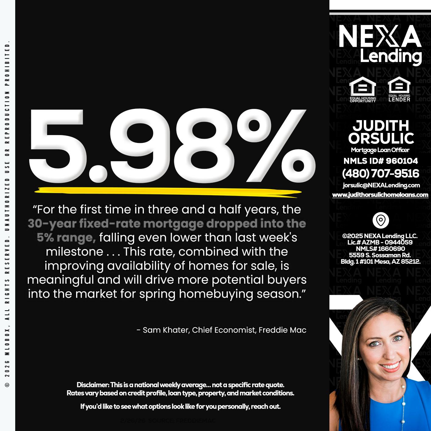 5.98% - Judith Orsulic -Mortgage Loan Officer