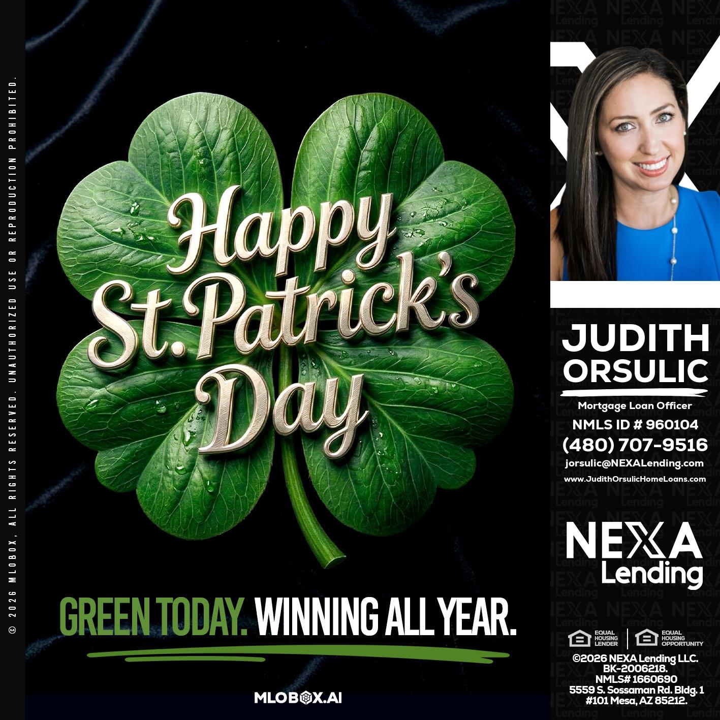 happy st. Patricks day - Judith Orsulic -Mortgage Loan Officer