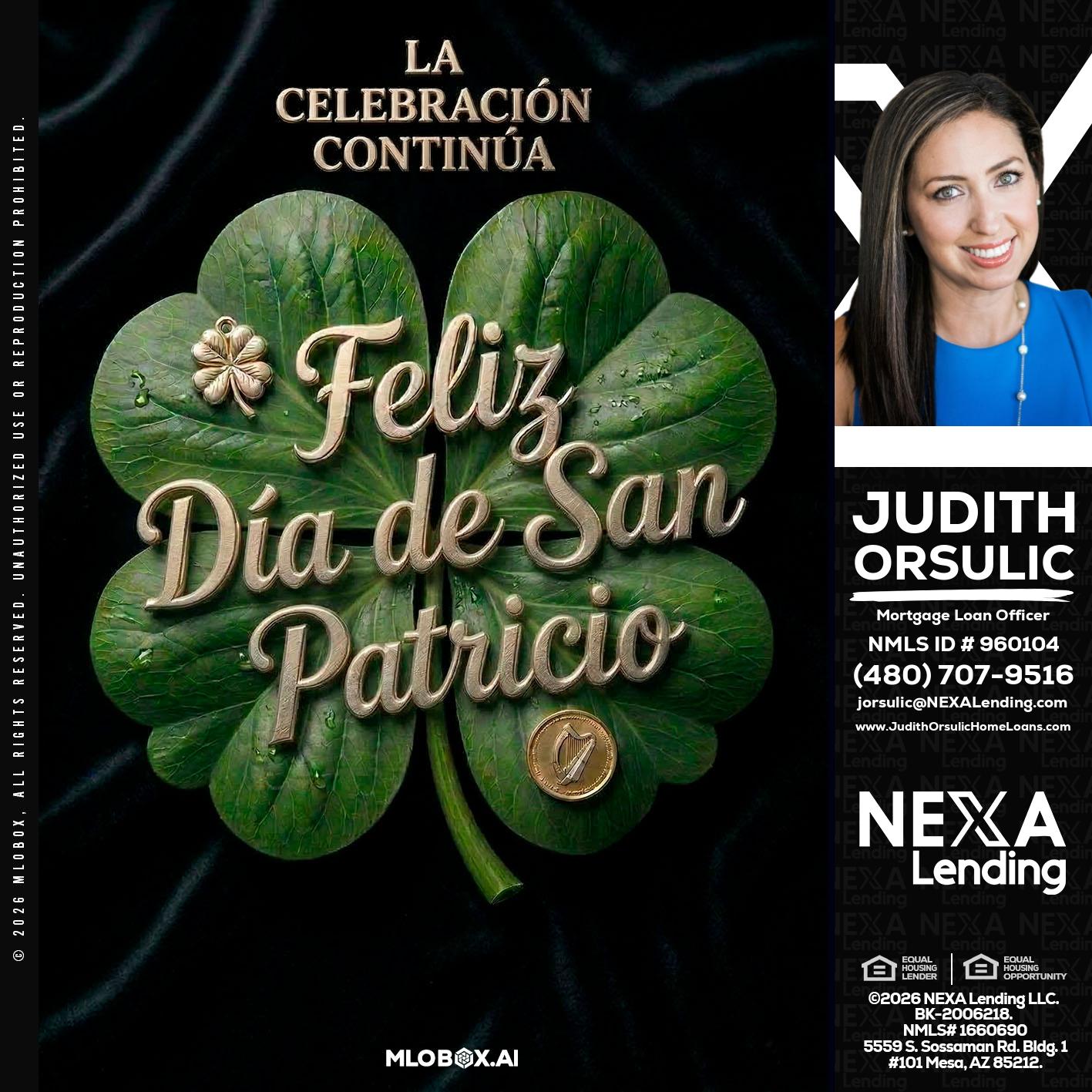 FELIZ DIA DE SAN PATRICIO - Judith Orsulic -Mortgage Loan Officer