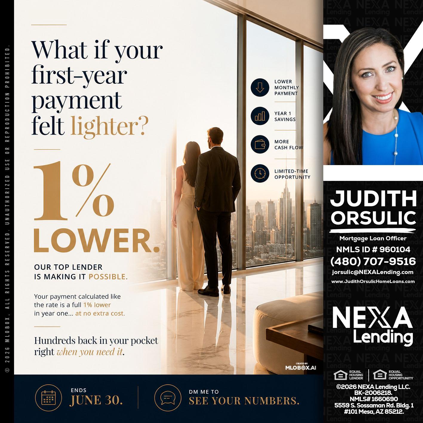 1% lower - Judith Orsulic -Mortgage Loan Officer