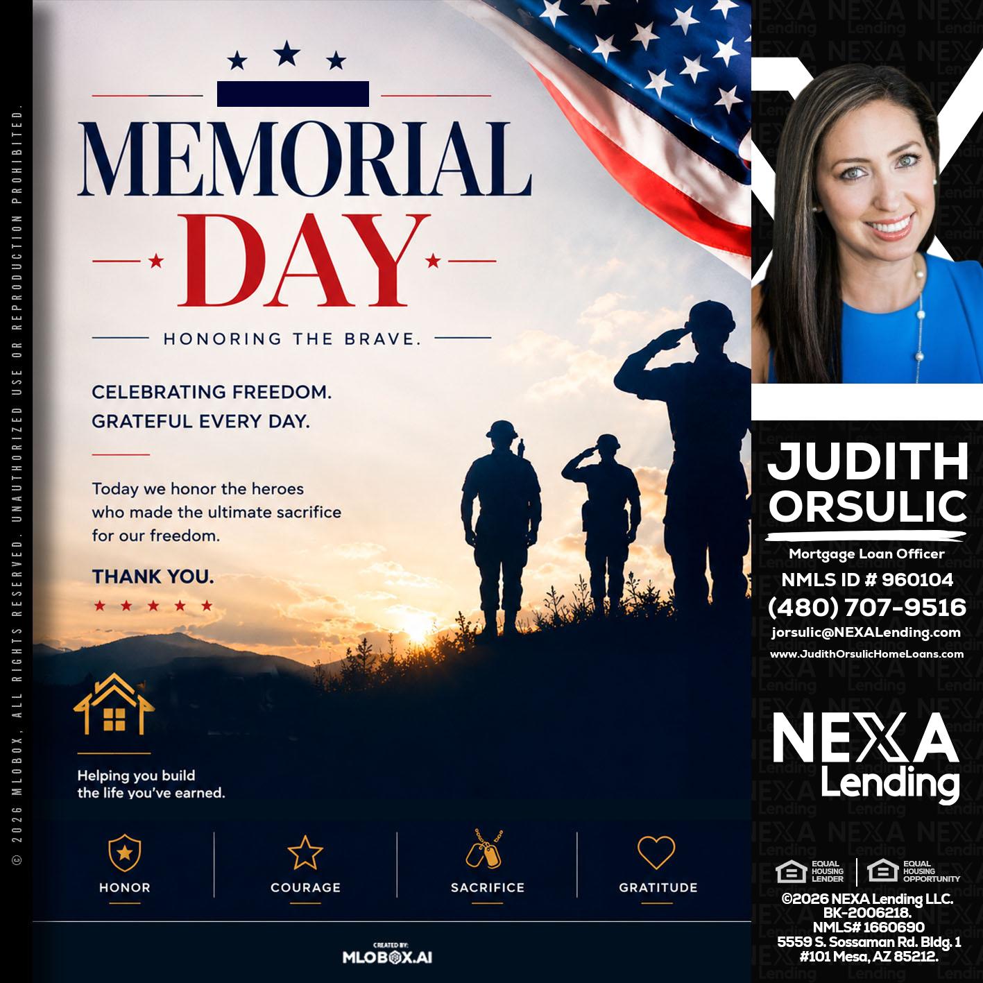 MEMORIAL DAY - Judith Orsulic -Mortgage Loan Officer
