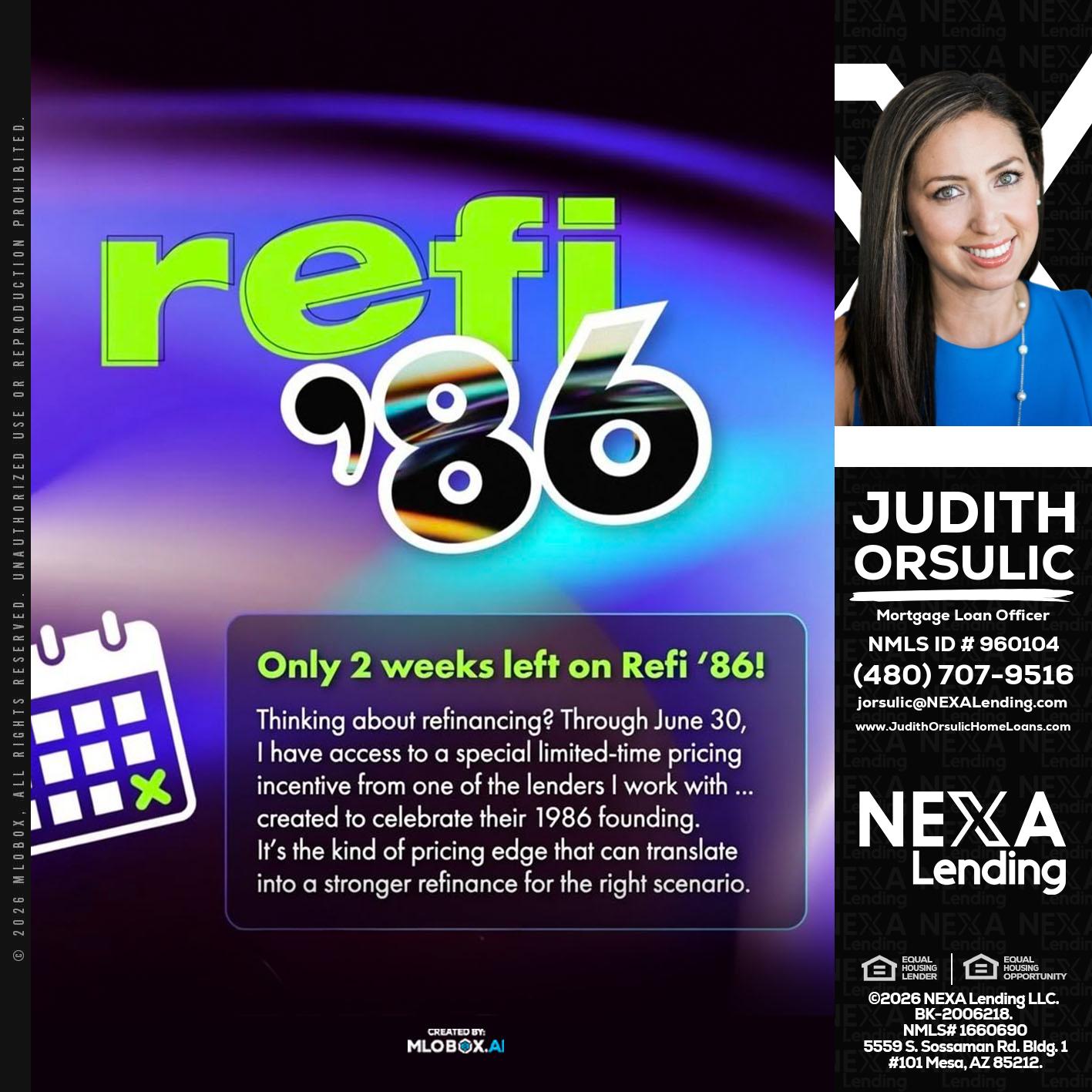 REFI 86 - Judith Orsulic -Mortgage Loan Officer