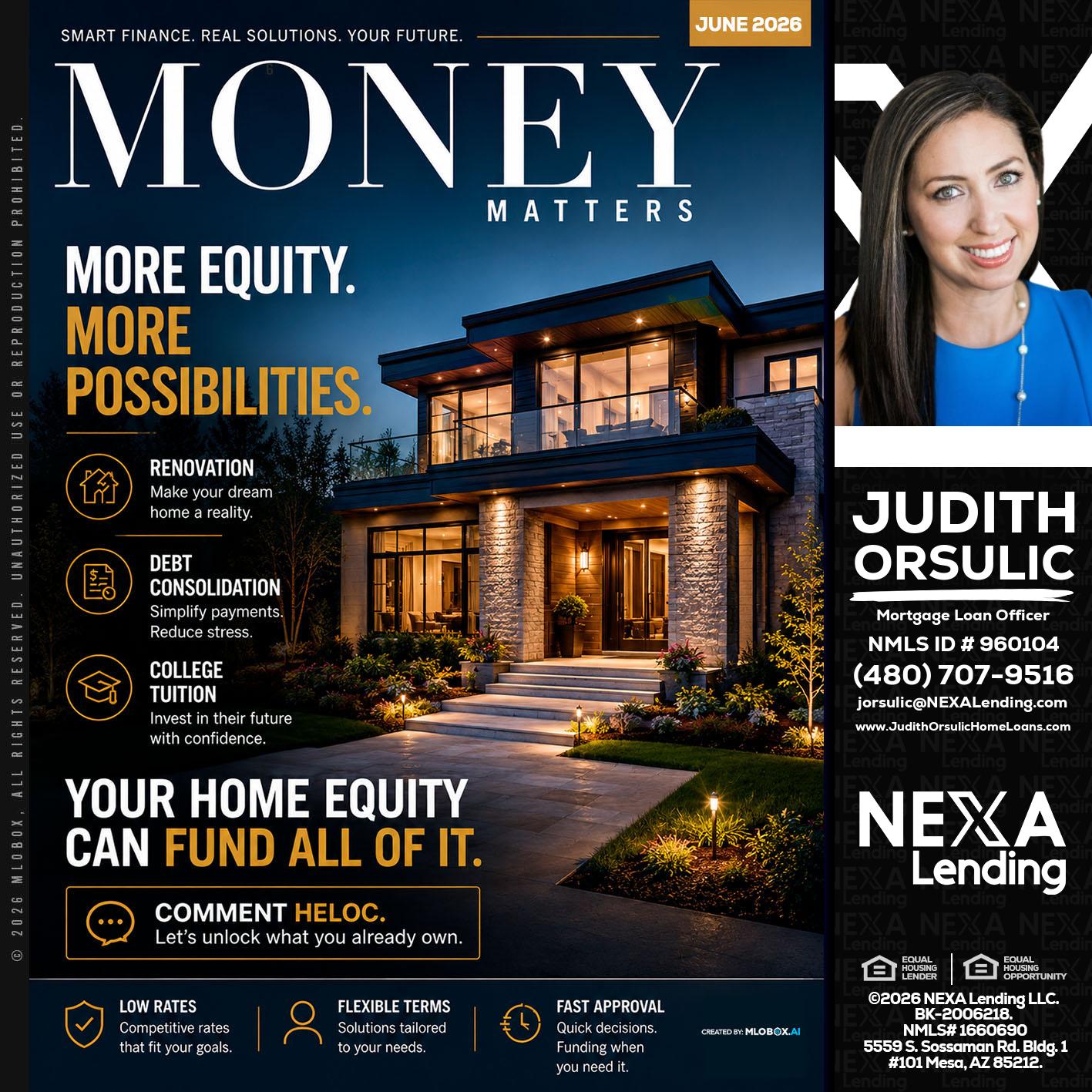 MONEY MATTERS - Judith Orsulic -Mortgage Loan Officer